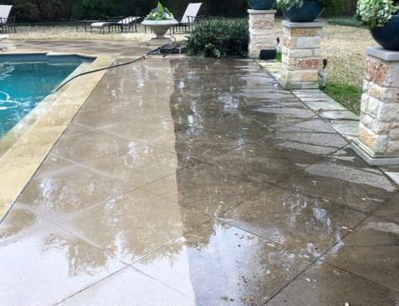 pressure washing a pool deck