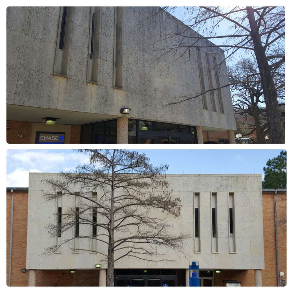 Building in Dallas before and after being washed