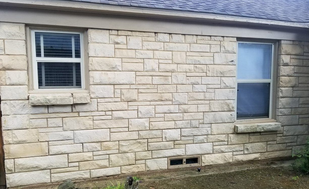 Clean, white limestone that has recently been sealed