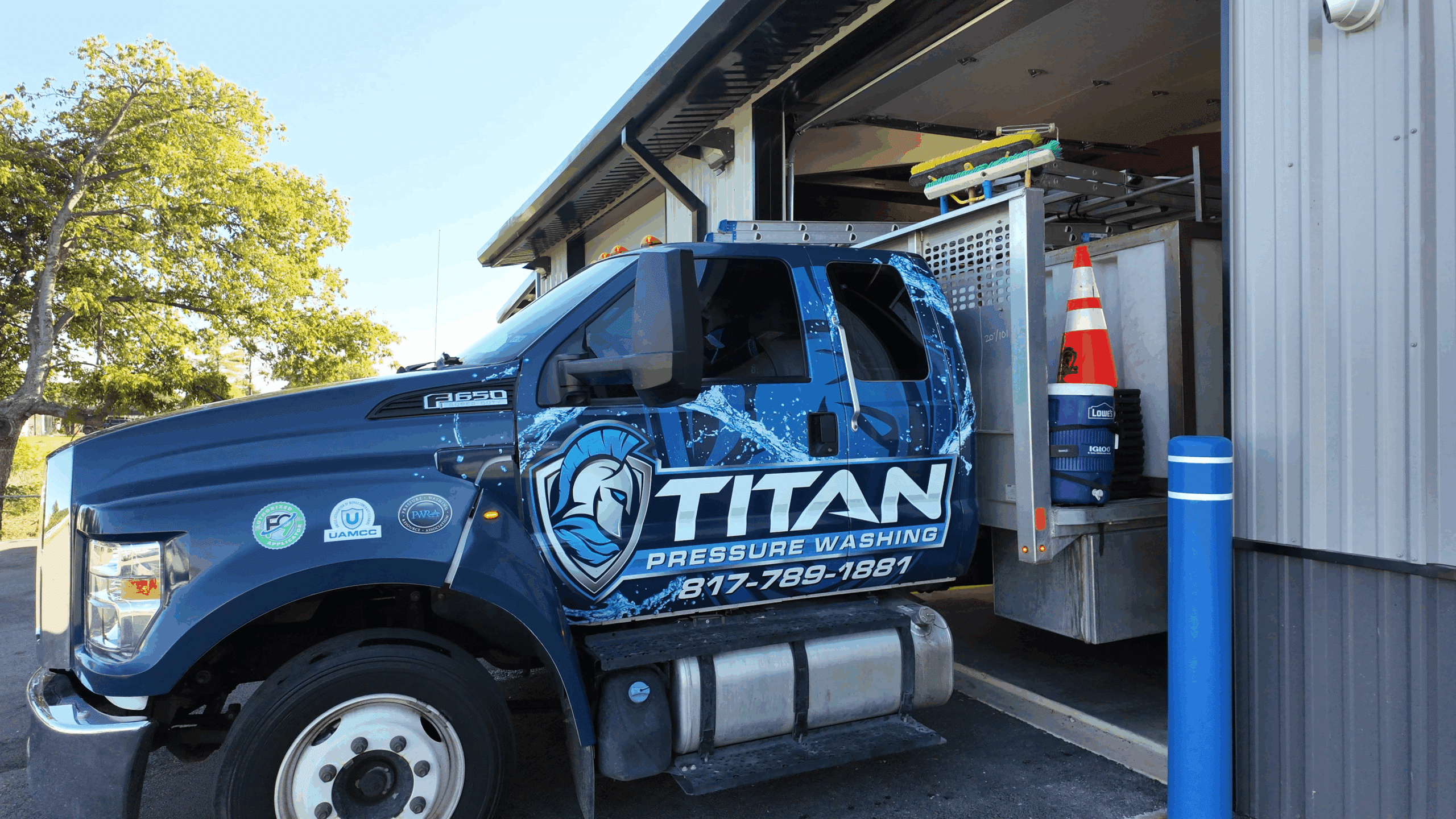 Titan Pressure Washing truck leaving warehouse
