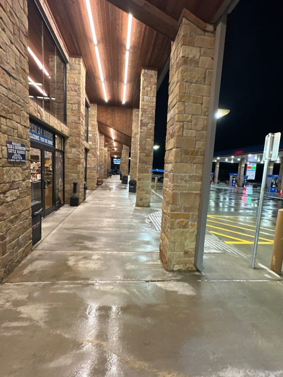 fresh clean entryway at gas station that was recently pressure washed
