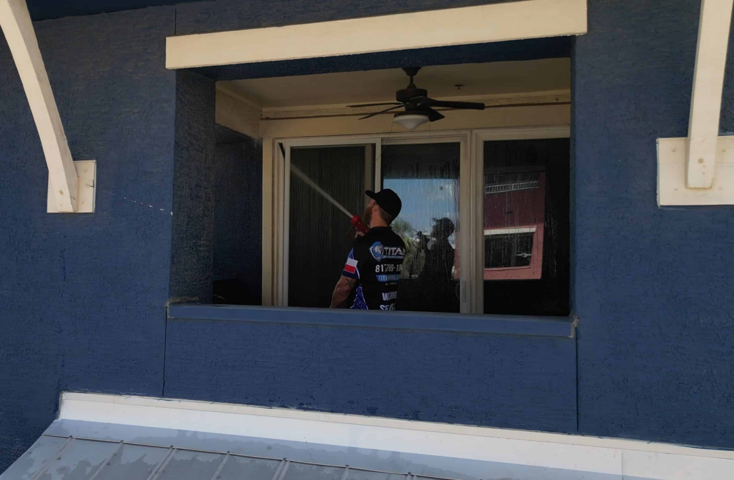 soft washing inside of apartment complex balcony